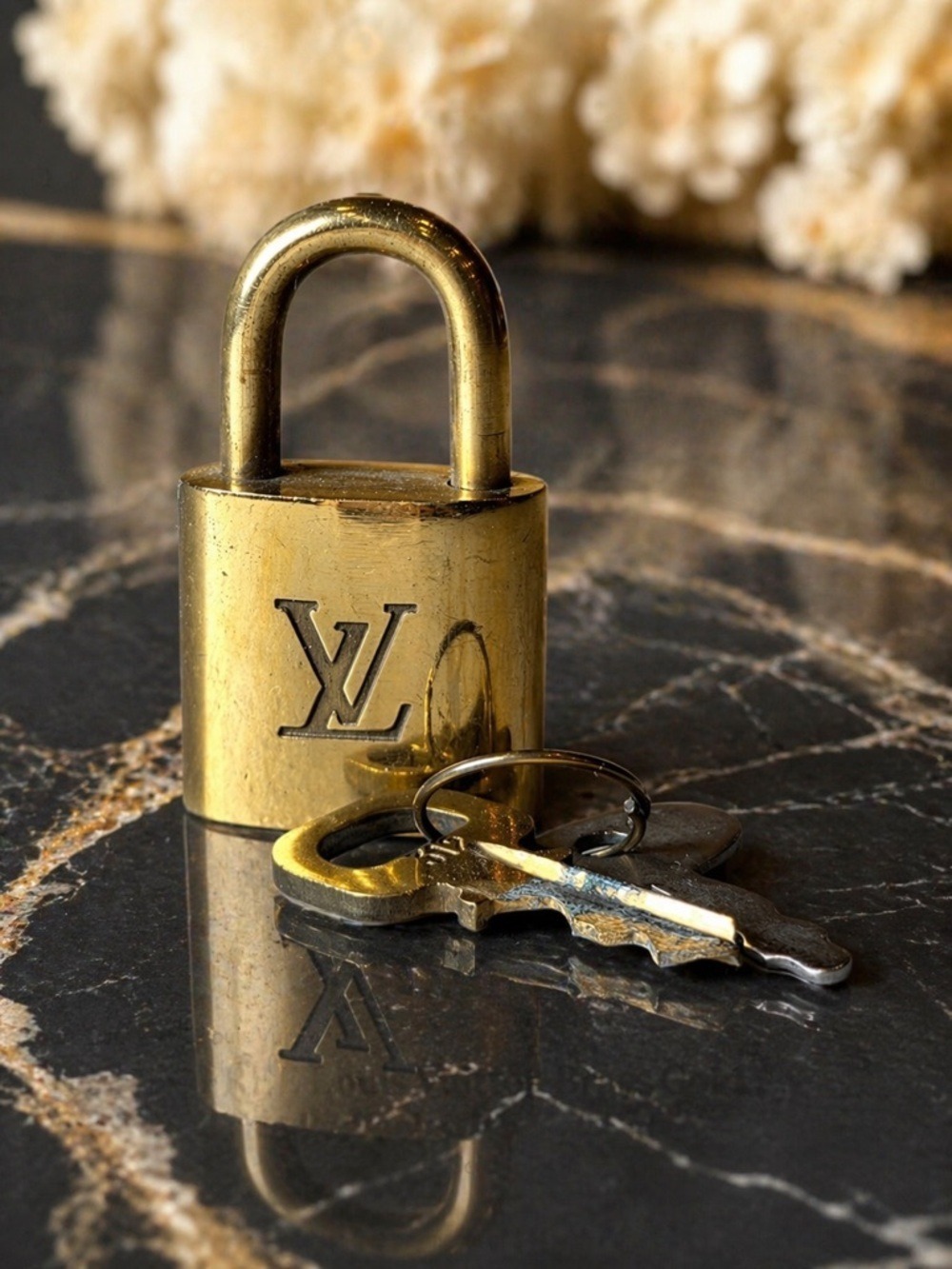 Authentic Louis Vuitton Brass Padlock & Key Set #312 • LV Gold Tone Lock